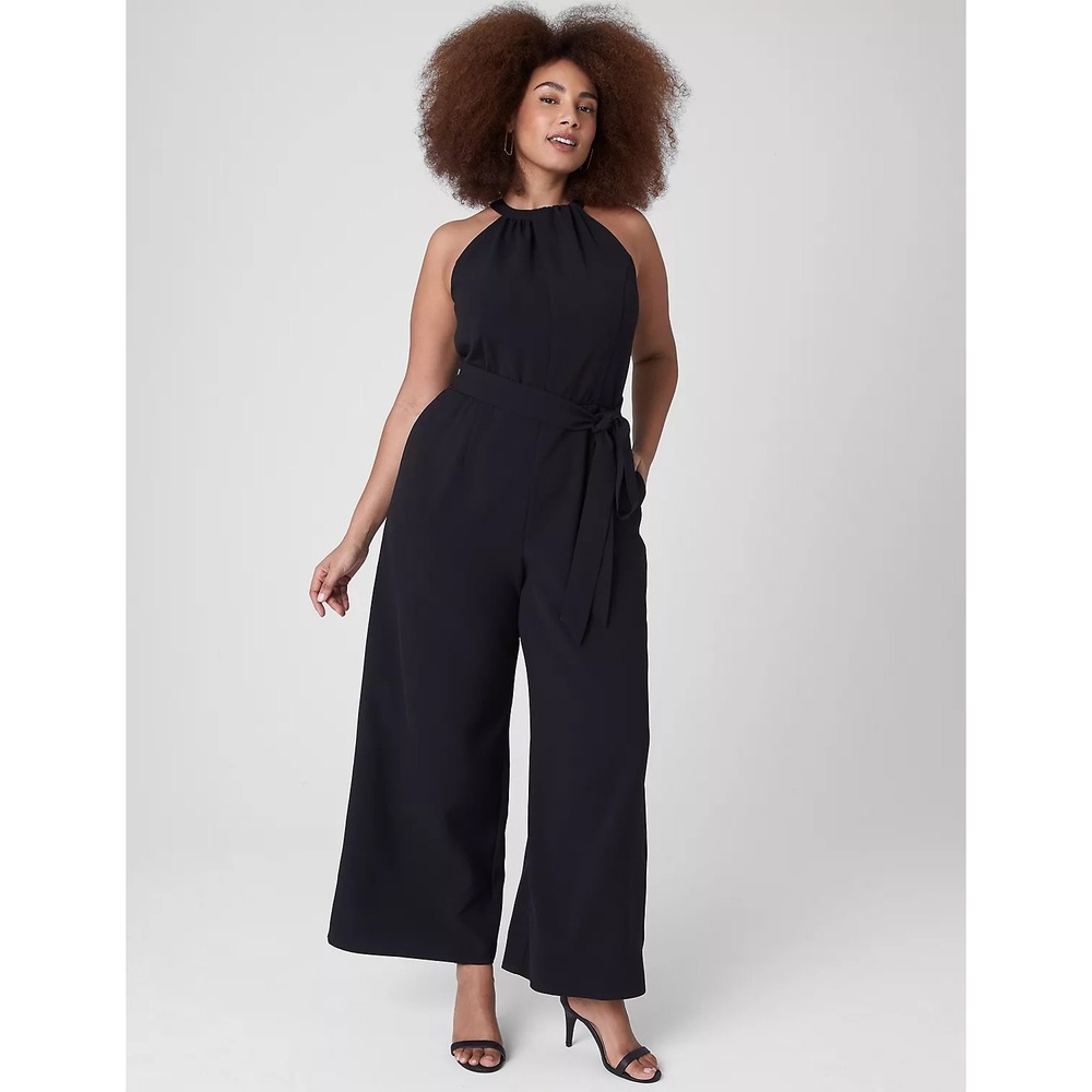 Lane Bryant Black‎ Twist Halter Neck Wide Leg Jumpsuit 20P Petite Plus Belted